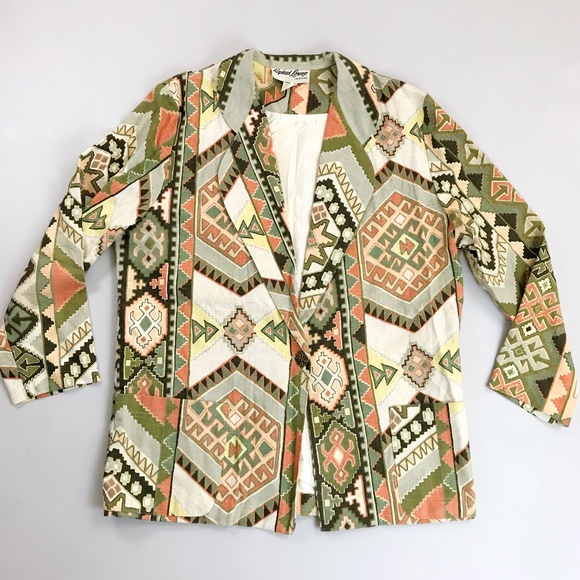 RAPHAEL LORENZO Bohemian Blazer Medium Vintage Linen Blend Single Button - Picture 1 of 7